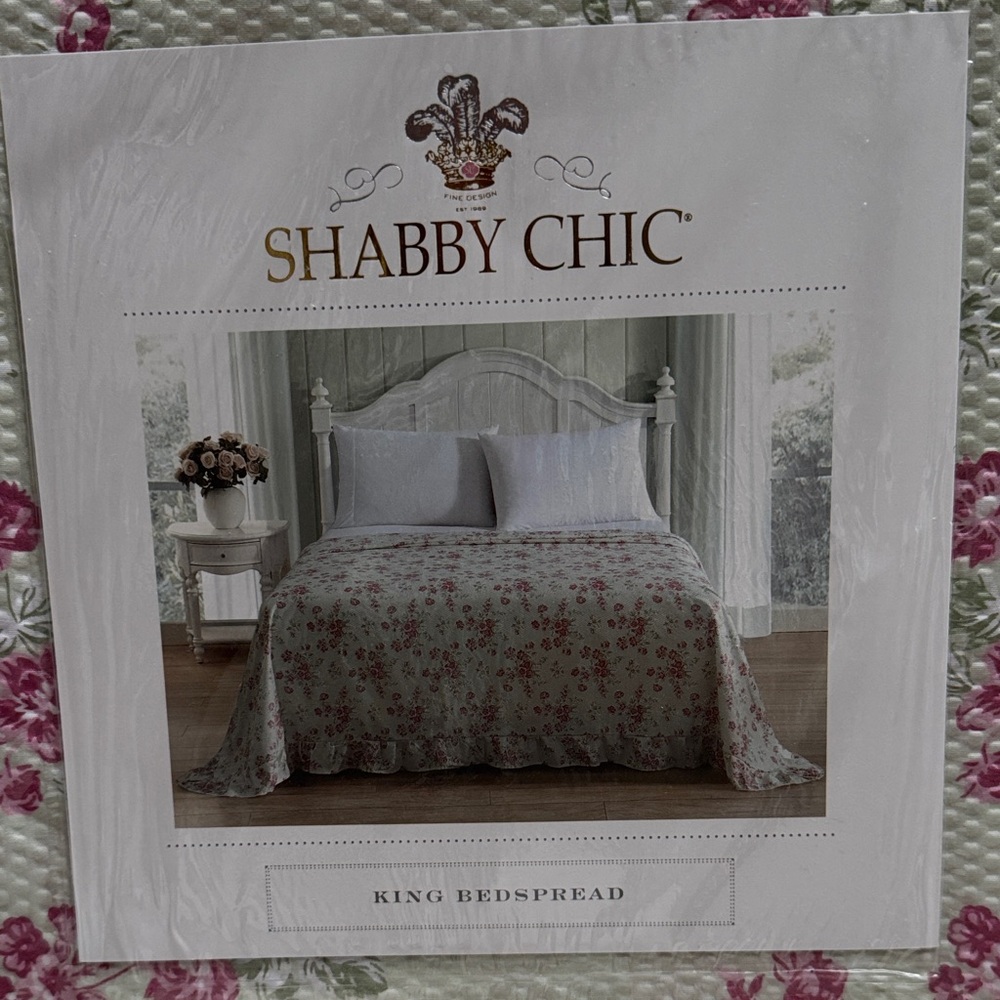 πHPπ Shabby Chic Rose Pattern King Bedspread π Green & Pink - Picture 10 of 12